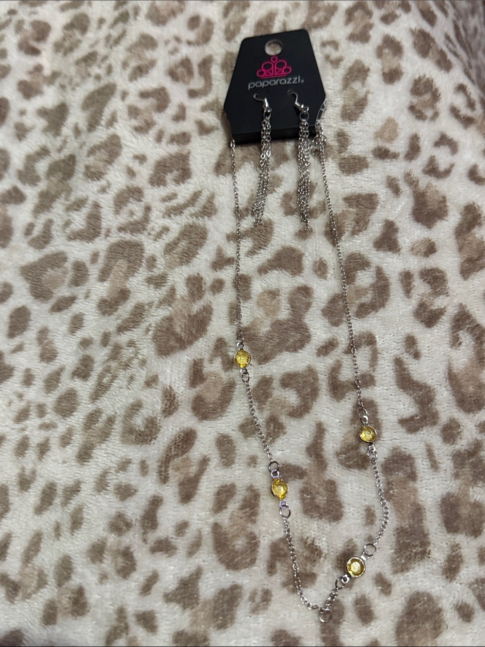 paparazzi Silver Necklace and Dangle Earrings with Yellow Gems